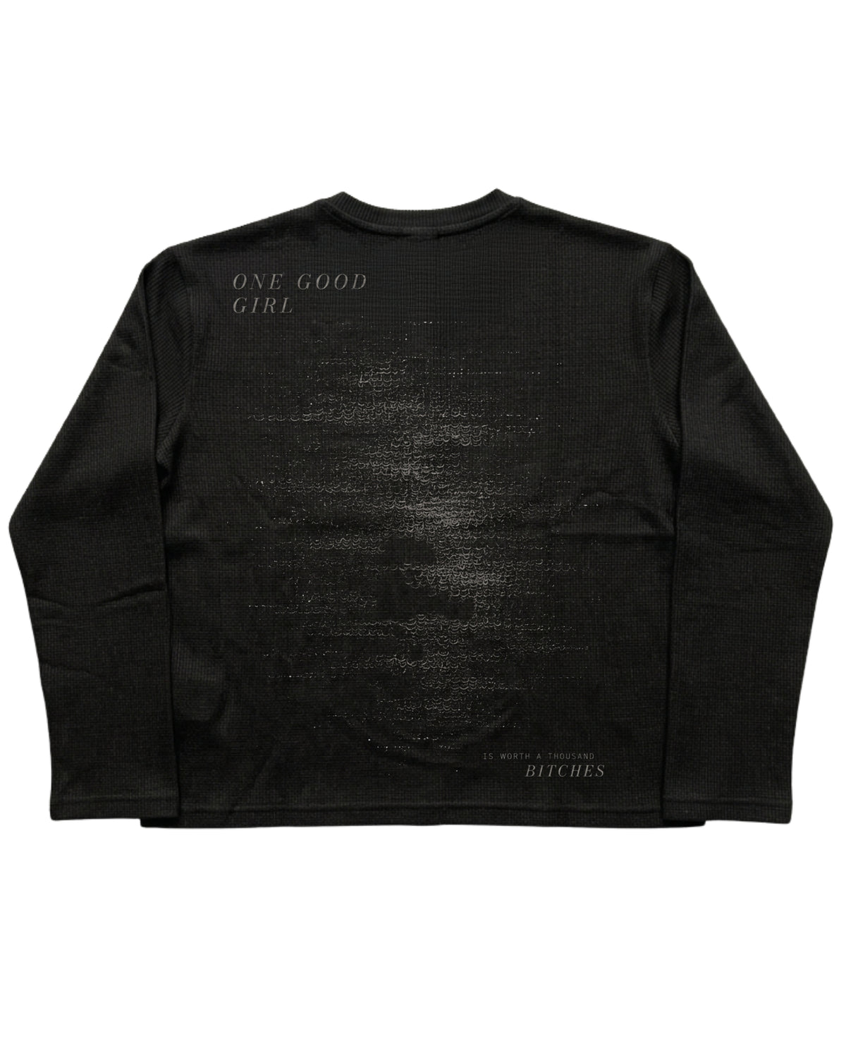 Black Henley waffle knit Back Design