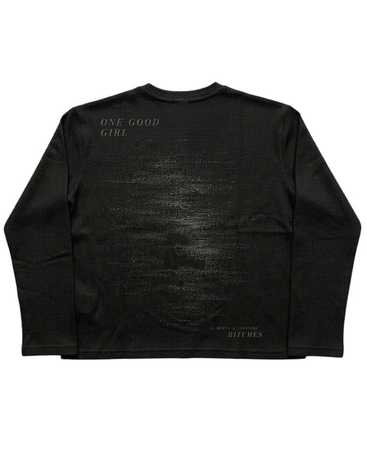 Black Henley waffle knit Back Design