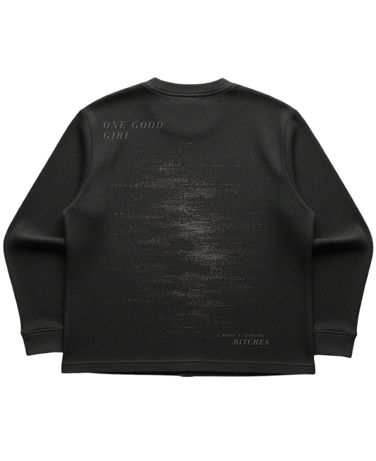 Black waffle knit oversized full-sleeve Back Design