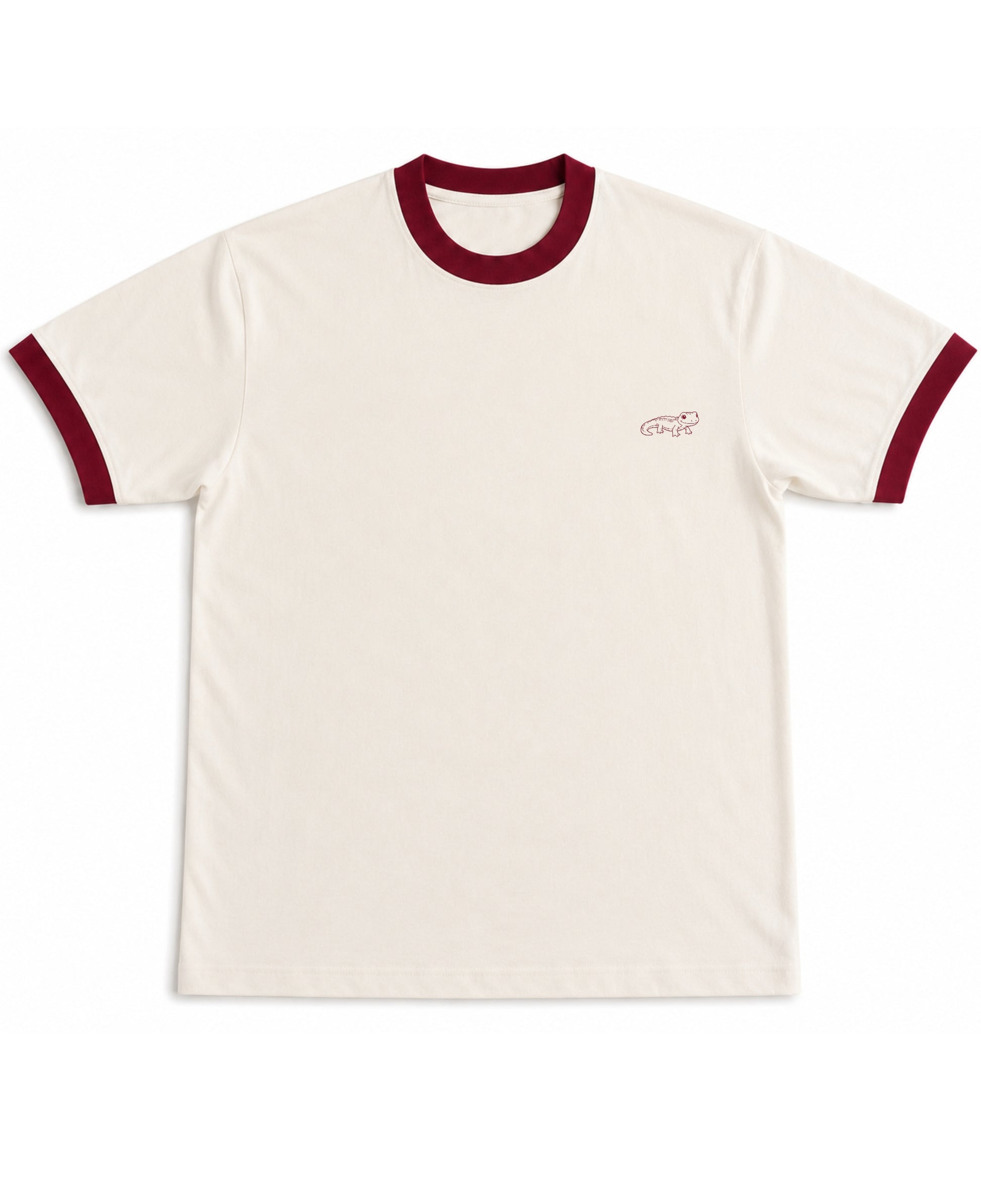 Off White & Maroon Ringer tee Front Design