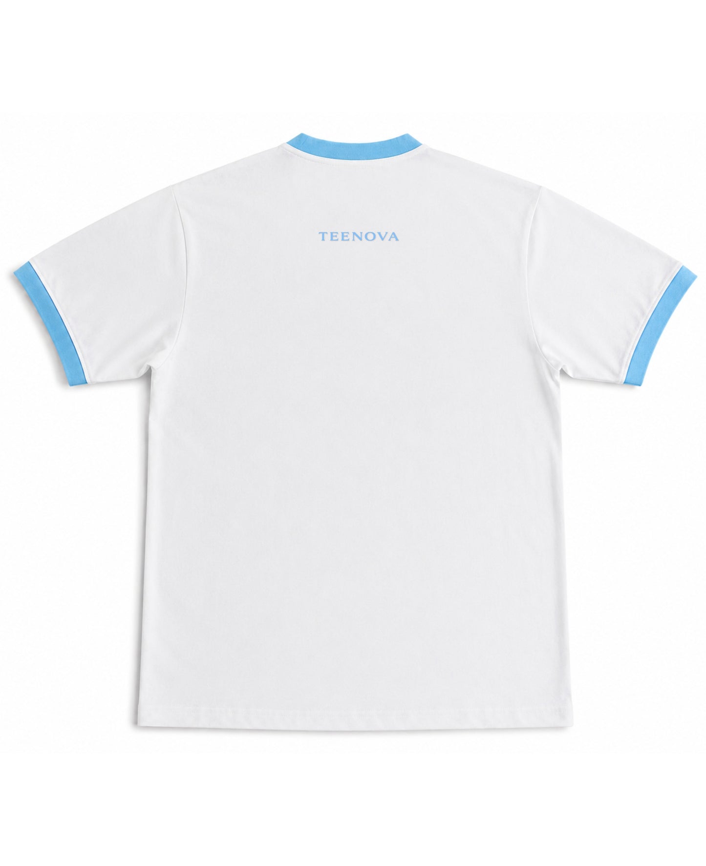 White & Sky Blue Ringer tee Back Design