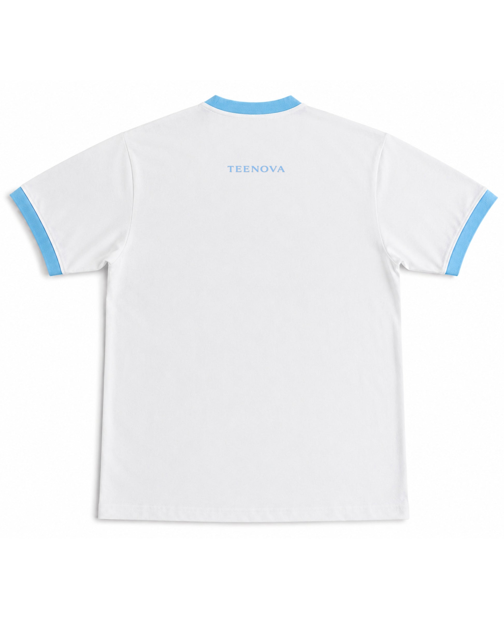 White & Sky Blue Ringer tee Back Design